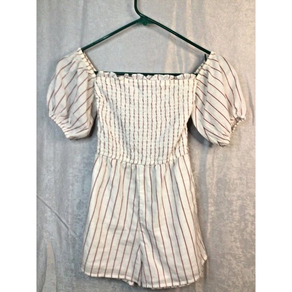 Abercrombie & Fitch White w/red Stripe Romper Trendy Elastic top Size XXSP - Picture 7 of 7